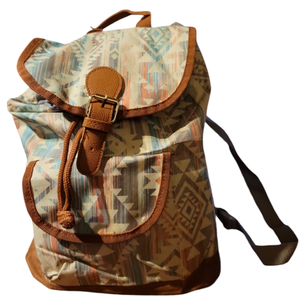 Vtg Southwest Geometric Backpack School Work Gym College Bag.